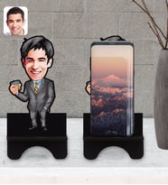 BK Gift Kişiye Özel Erkek Karikatürlü Ahşap Biblo Telefon Standı-52