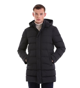 Hatemoğlu Lacivert Slim Fit Hakim Yaka Kapüşonlu Basic Kaban