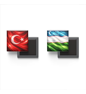 Buzdolap Magnetleri - Özbekistan Bayrağı ve Türk Bayrağı - 2'li Set Magneti