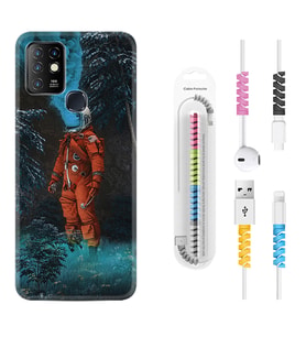 INFINIX Hot 8 9 10 11S Hot 10 Play 10T Kılıf Kablo Koruma Spiral Silikon Astronot Smoke 1769
