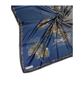 Mısırlı Eşarpları Cocoon Twill ( Tivil ) Yaprak Desenli Eşarp (Lacivert - Taba)