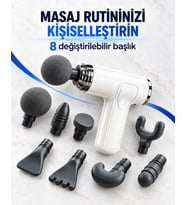 8 Başlıklı Şarjlı Masaj Tabancası Kablosuz Derin Doku Kas Masaj Aleti Taşınabilir Sporcu Masaj Cihazı Beyaz