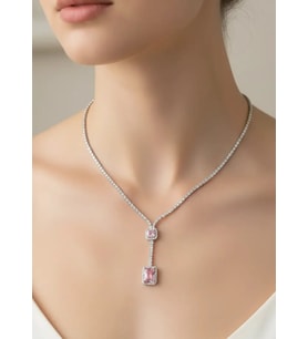 Vip Silver Pembe Taşlı Su Yolu Kolye - 25-vipk33