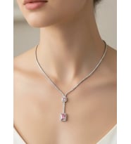 Vip Silver Pembe Taşlı Su Yolu Kolye - 25-vipk33