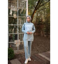 Dafne Cepli Eşofman Beli Lastikli Pantolon İkili Takım - (38-46) - 71153 - Siyah (Mavi)