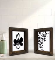 Bk Gift Banyo Dekoratif 2'li Doğal Masif Ahşap Çerçeve 15x20cm-5 (Beyaz)