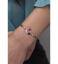 925 Ayar Gümüş Rose Renkli Kalpli Daire Model Bileklik
