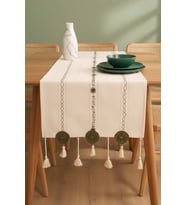 Yeşil Nakışlı Dantelli Runner 50x130 cm