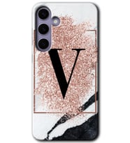 Galaxy S24 Plus Kılıf HD Desen Baskılı Kılıf - Pembe Mermer Desenli V Harfi
