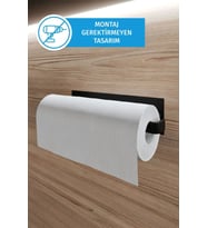 Yapışkanlı Metal Kağıt Havlu Peçetelik - Yapışkanlı Demir Askılık - Havluluk Banyo Askısı (Siyah)