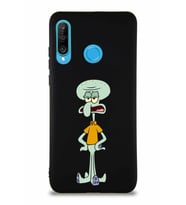 Huawei P30 Lite Soft Premier Kapak Squidward Dokunaç Tasarımlı Silikon Kılıf - Siyah (Şeffaf)