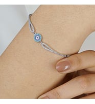 Minimal Nazar Tasarımlı 4 Sıralı Kelepçe Model 925 Ayar Gümüş Kadın Bileklik