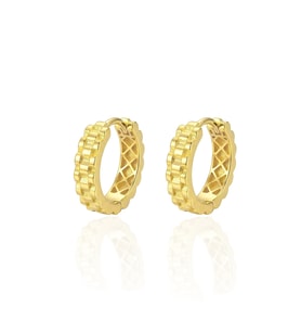 925 Ayar Gümüş küpe Üzeri Altın Kaplama roleks desenli halka küpe SGTL13185GOLD
