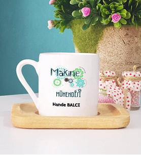 Makine Mühendisi Türk Kahvesi Fincanı Ahşap Altlıklı