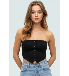 Crop Bluz İnce Askılı Straplez Dokuma Kumaş Bodycon Konforlu Kesim Günlük Kullanım İçin (Siyah)
