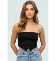 Crop Bluz İnce Askılı Straplez Dokuma Kumaş Bodycon Konforlu Kesim Günlük Kullanım İçin (Siyah)