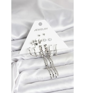 Pirinç Gümüş Renk 6 Çift Kadın Küpe 5886 - SSSSSS7819-9984