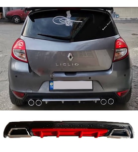 Renault Clio 3 HB Kırmızı Difüzör Çiftli Kare Egzoz Görünümlü D Tip Difizör