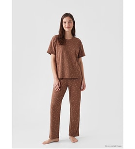LCW DREAM Kahverengi Kalp Desenli Kadın Pijama Takım