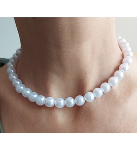 Klasik Choker inci kolye Beyaz 40 cm