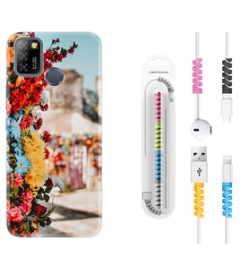 INFINIX Smart 4 5 6 Zero 8 S5 Pro Kılıf Kablo Koruma Spiral Silikon Gerçek Çiçekler 1743