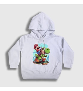Presmono Unisex Çocuk Beyaz Yoshi Oyun Super Mario Kapüşonlu Sweatshirt 328038tt