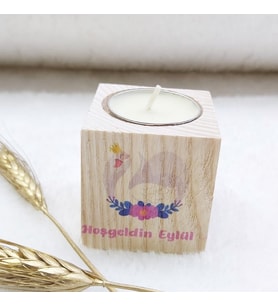 Hayaller Dükkanı 30 Adet Ahşap Mumluk Kız Bebek Hediyeliği Kuğu UV Baskılı  5x5