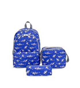 Superbag Erkek Çocuk Ilkokul Çantası Balık Desenli Sırt Çantası Beslenmelik Ve Kalemlik 3'lü Set (Saks)