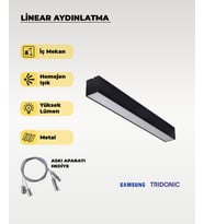120 cm Siyah Metal Kasa Lineer Aydınlatma 6500K (Beyaz Işık)
