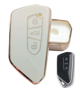 Volkswagen Golf 8 Seat Cupra Skoda Octavia Uyumlu Kumanda Anahtar Kılıfı Oto Anahtarlık Beyaz Gold