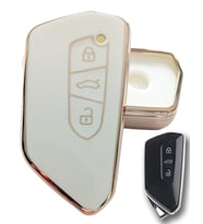 Volkswagen Golf 8 Seat Cupra Skoda Octavia Uyumlu Kumanda Anahtar Kılıfı Oto Anahtarlık Beyaz Gold