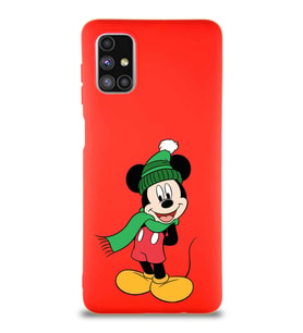 Samsung Galaxy M51 Soft Premier Kapak Mickey Mouse-G Tasarımlı Silikon Kılıf - Kırmızı (Şeffaf)