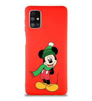 Samsung Galaxy M51 Soft Premier Kapak Mickey Mouse-G Tasarımlı Silikon Kılıf - Kırmızı (Şeffaf)