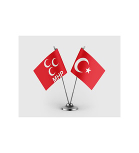MHP Bayrağı ve Türkiye Cumhuriyeti Bayrağı İkili Saten Masa Bayrağı Takımı
