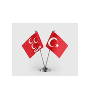 MHP Bayrağı ve Türkiye Cumhuriyeti Bayrağı İkili Saten Masa Bayrağı Takımı
