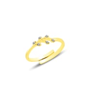 Gümüş altın yaldızlı zirkon taşlı alttan ayarlamalı yaprak  yüzük SGTL11419GOLD (Rose)