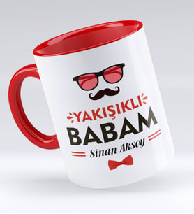 BK Gift Kişiye Özel Yakışıklı Babam Tasarımlı Kırmızı Kupa Bardak - Model 3