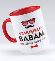 BK Gift Kişiye Özel Yakışıklı Babam Tasarımlı Kırmızı Kupa Bardak - Model 3