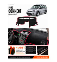 FORD CONNECT (2009-2012) Uyumlu Torpido Örtüsü Torpido Kılıfı - Siyah Kırmızı