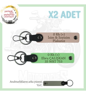 Motor Severlere Özel, İsim Plaka ve 0 Rh (+) Kan Grubu Yazılı x2 Anahtarlık, Yavruağzı-F Yeşil-Gr (Çok Renkli)