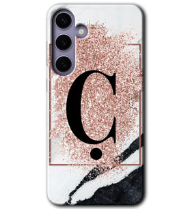 Galaxy S24 Kılıf HD Desen Baskılı Kılıf - Pembe Mermer Desenli Ç Harfi