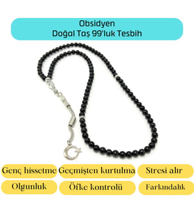 Sertifikalı Obsidyen 6mm 99luk Doğal Taş Tesbih