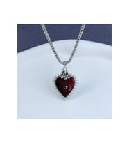 Rose Eye Of Heart Gotik Kalp Paslanmaz Çelik Kolye Kırmızı (Gümüş)