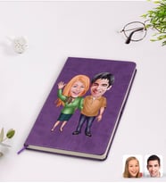 BK Gift Kişiye Özel Sevgililer Karikatürlü Mor Termo Deri Defter Model 110