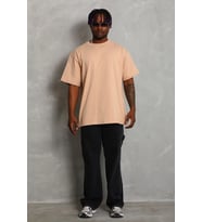 Erkek Düz Yazlık Kısa Kol Tişört Bisiklet Yaka Oversize T-Shirt - Bej