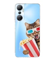 PrintiFy İnfinix Hot 20 ile Uyumlu Kedi 1 Kamera Korumalı Şeffaf Kılıf