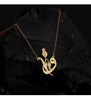 Kişiye Özel 925 Ayar Gümüş Tasarım Elif Vav Lale Kolye (Gold)