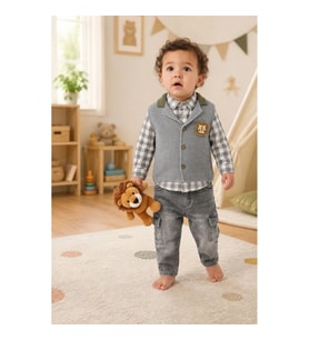 6-24 Ay Bebek Takımı – Triko Yelekli 3 Parça Set