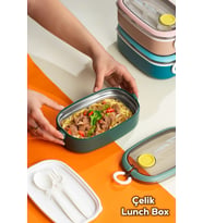 Pratik Vakumlu Yemek Termosu, Kolay Kapanan, Kendinden Kaşıklı, 750ml Yeşil
