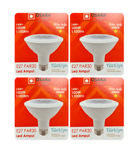 (4 Adet) Osaka 14W (100W) Sarı Işık (3000K) E27 Duylu (Kalın Duy) Led PAR30 Ampul